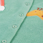 A closer look at the buttons on the Frugi Colby Cardigan - Moss/Giraffe
