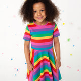 Robe patineuse Sunshine de Frugi - Rayures arc-en-ciel Foxglove