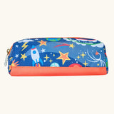 Side of Frugi explore the stars pencil case showing playful outer space design and orange trim