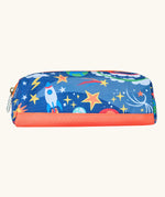 Side of Frugi explore the stars pencil case showing playful outer space design and orange trim