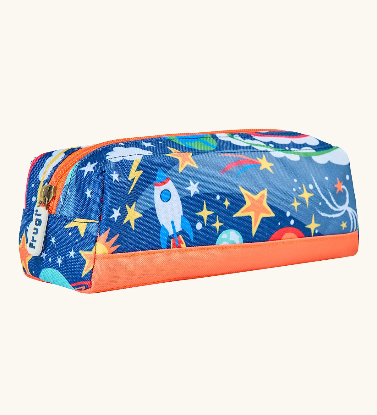 Frugi explore the stars pencil case. A kids back to school blue pencil case with a playful outer space design