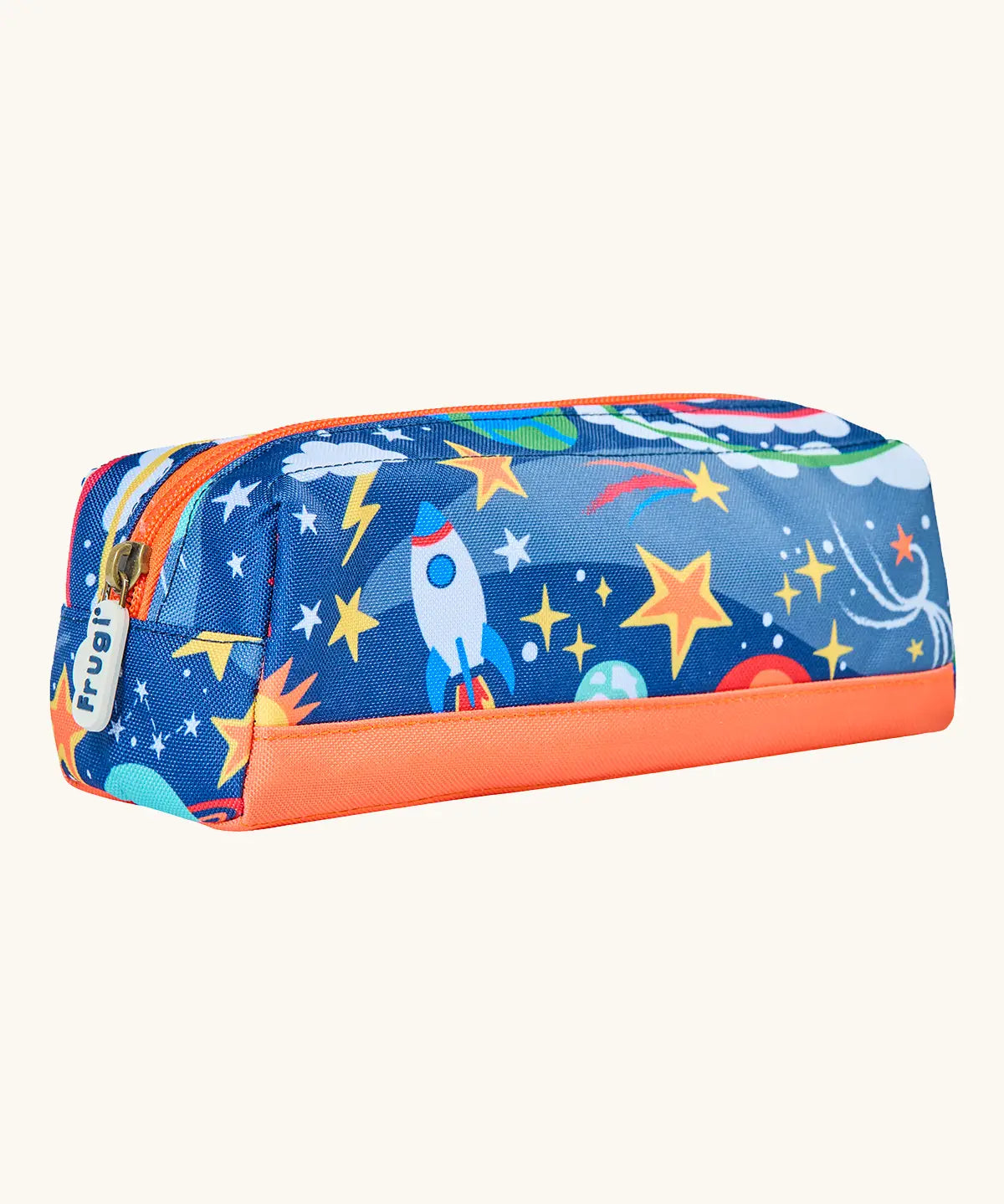 Frugi explore the stars pencil case. A kids back to school blue pencil case with a playful outer space design