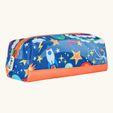 Frugi explore the stars pencil case. A kids back to school blue pencil case with a playful outer space design