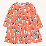 Frugi Dee Dress - Puffin Pals. A lovely peach dress with Frugi puffin print