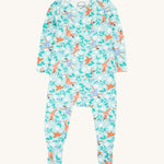 Frugi Easy Dressing Printed Babygrow - Enchanted Forest. Made from soft organic cotton with an Enchanted Forest print on the front and back