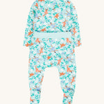The back of the Frugi Easy Dressing Printed Babygrow - Enchanted Forest, showing the rib band on the back of the waist for easy on dressing 