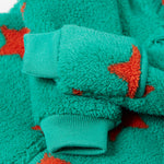 A closer look at the wrist cuffs on the Frugi Cosy Ted Snuggle Suit - Bonfire Stars