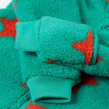 A closer look at the wrist cuffs on the Frugi Cosy Ted Snuggle Suit - Bonfire Stars