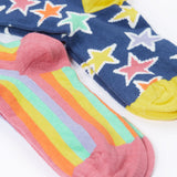 A close up of Frugi Frill Socks 2 Pack in stars available at Babipur. Showing the heel/toe panel detail 