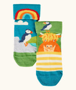 Frugi GOTS organic cottonfun fold over socks in a 2 Pack with a highlands inspired design design and a hidden detail on the cuff