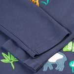 The sleeves of the Frugi Campfire Hooded Top - Navy Blue/Go Wild Animals