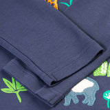 The sleeves of the Frugi Campfire Hooded Top - Navy Blue/Go Wild Animals