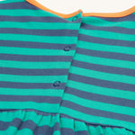 The back of the Frugi Dolcie Dress - Iguana Stripe/Tiger, showing the popper fasteners 