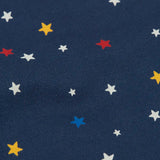 Frugi jamie jim jams top showing a close up of repeating stars design on navy organic cotton fabric