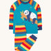 Frugi Jamie jim jams in rainbow stripe/panda design available at Babipur. A GOTS organic cotton 2 piece pyjama set with a sleeping panda applique on the top and rainbow striped bottoms