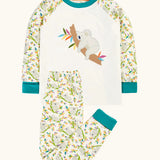 Frugi jamie jim jams rainbow koala cuddles print organic cotton pyjamas with fold down cuffs for extended wear.