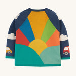 The back of the Frugi Reva Applique Cardigan - Navy Blue/Sunrise
