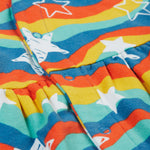 The front of the Frugi Kiki Kimono Dress - Wavy Stars, has popper fastenings as shown in the image