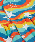 The front of the Frugi Kiki Kimono Dress - Wavy Stars, has popper fastenings as shown in the image