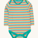 The stripe print of the Frugi Super Special 2 Pack Body - Let'S Go!/Iguana Multi Stripe