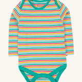 The stripe print of the Frugi Super Special 2 Pack Body - Let'S Go!/Iguana Multi Stripe