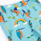 A close up of the Frugi libby leggings in kingfisher skies available at Babipur showing the elasticated waist band detail