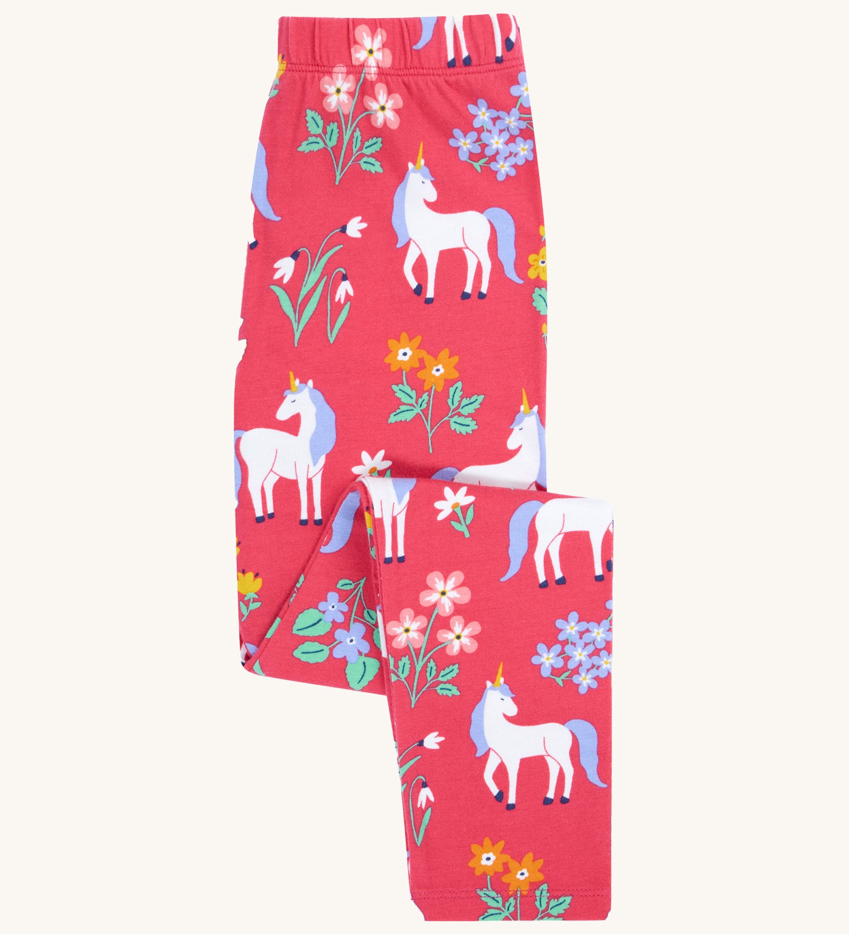 GOTS organic cotton Frugi libby leggings in rose unicorn /floral design available at Babipur. 