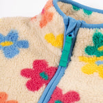 A closer look at the neck and zipper on the Frugi Zipped Ted Fleece Jacket - Flower Pop