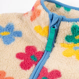 A closer look at the neck and zipper on the Frugi Zipped Ted Fleece Jacket - Flower Pop