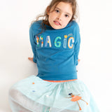 Frugi Bethany Applique Top - Deep Water/Magic