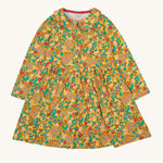 Frugi Autumn Dress - Autumn Friends. A beautiful mustard yellow dress, with a floral squirrel and rabbit print