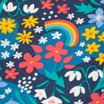 A closer look at the floral and rainbow print on the Frugi Libby Leggings - Winter Hedgerow