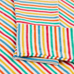 A look at the stripe pattern on the sleeves of the Frugi Betty Body - Lingonberry Multi-Stripe