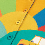 A look at the buttons on the Frugi Reva Applique Cardigan - Navy Blue/Sunrise