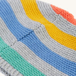 A closer look at the knitted pattern and stripes on the Frugi Harlen Knitted Hat - Grey Marl Stripe