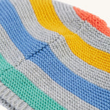 A closer look at the knitted pattern and stripes on the Frugi Harlen Knitted Hat - Grey Marl Stripe