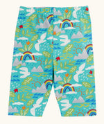 Frugi GOTS organic cotton happy hikes Laurie shorts in aqua with a repeating playful seagull and mountain design