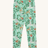 Frugi libby leggings in festive forest available at Babipur. A GOTS organic cotton legging in mint green colour with a winter woodland inspired design.