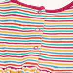 A look at the popper fasteners on the back of the Frugi Dolcie Dress - Lingonberry Multi-Stripe