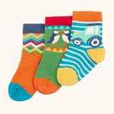 Frugi GOTS 100% organic cotton little socks 3 pack in a farm and fairisle inspired designs