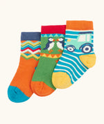 Frugi GOTS 100% organic cotton little socks 3 pack in a farm and fairisle inspired designs