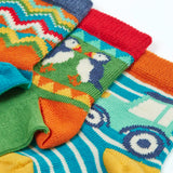 Frugi GOTS 100% organic cotton little socks in farm and fairisle inspired designs showing close up of elasticated cuffs