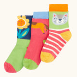 Frugi GOTS 100% organic cotton little socks 3 pack with Shetland floral and animal inspired designs in pastel colours