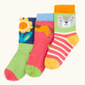 Frugi GOTS 100% organic cotton little socks 3 pack with Shetland floral and animal inspired designs in pastel colours