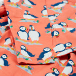A look at the sleeves of the Frugi Dee Dress - Puffin Pals, showing the cute Frugi puffin print