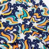 a close up of the Frugi Magic Skies Organic Cotton Cosy Skater Dress. This party dress is a part of a wide range of organic cotton clothing for children available here at Babipur. 