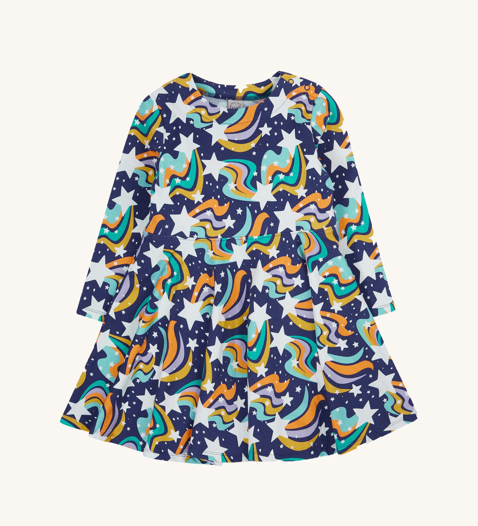 Frugi Magic Skies Organic Cotton Cosy Skater Dress. This party dress is a part of a wide range of organic cotton clothing for children available here at Babipur. 
