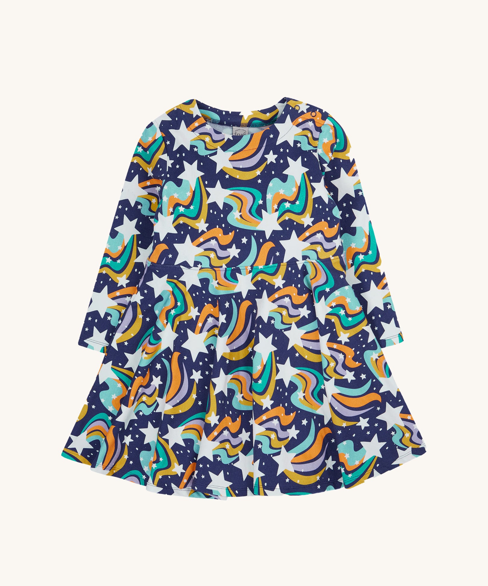 Frugi Magic Skies Organic Cotton Cosy Skater Dress. This party dress is a part of a wide range of organic cotton clothing for children available here at Babipur. 
