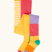 Frugi GOTS 100% organic cotton 2 pack tights in yellow with white stripes and pastel rainbow striped designs