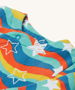 A closer look at the collar section of the wrap around Frugi Kiki Kimono Dress - Wavy Stars